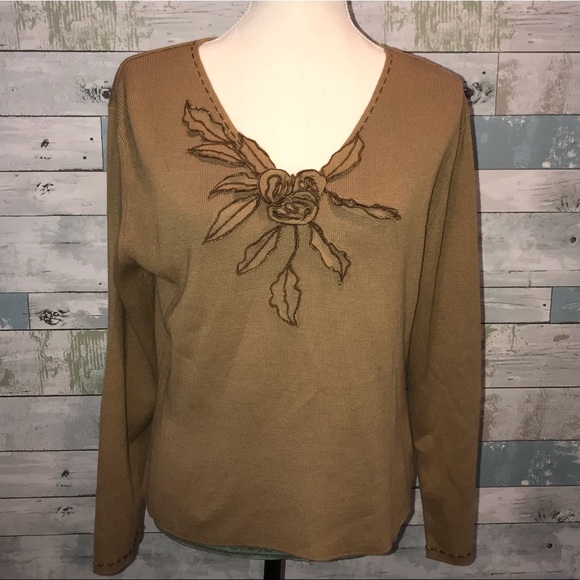 Adrianna Papell Sweaters - Adrianna Papell flower embellished sweater size L